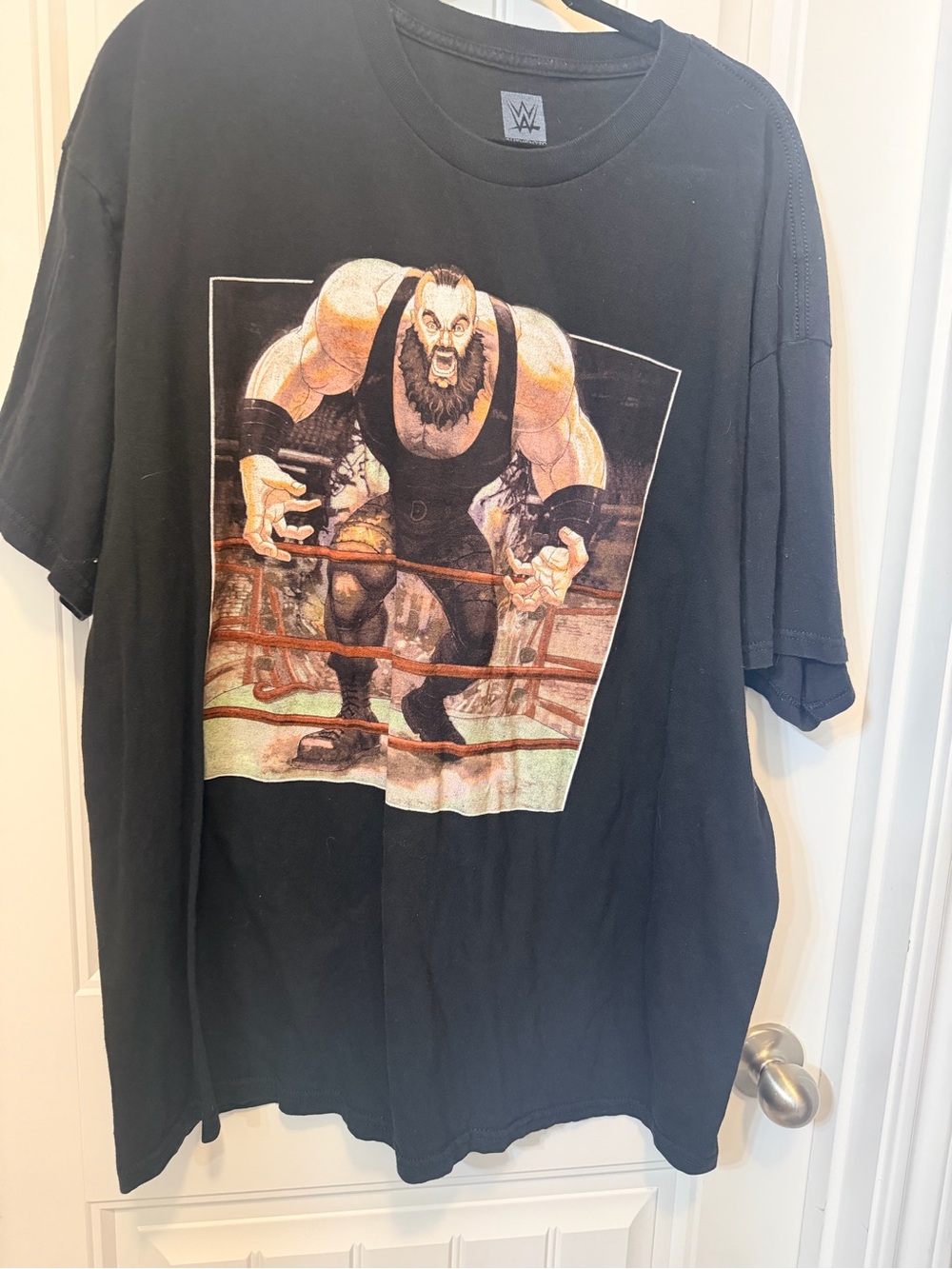 WWE Black Short-Sleeve Tee with Vintage Wrestler Graphic